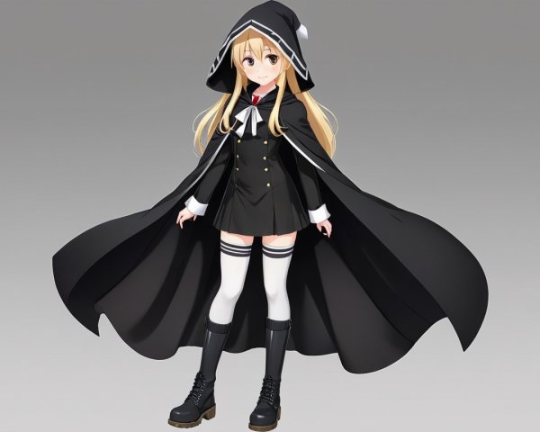 Blonde Character in Black Cloak and School Uniform