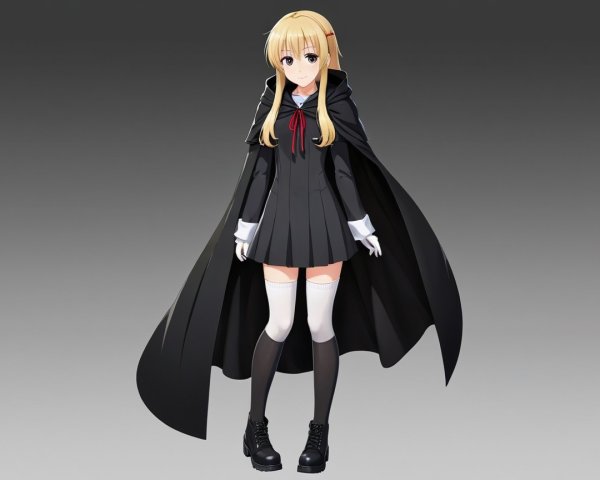 Character Description with Blonde Hair and Black Outfit