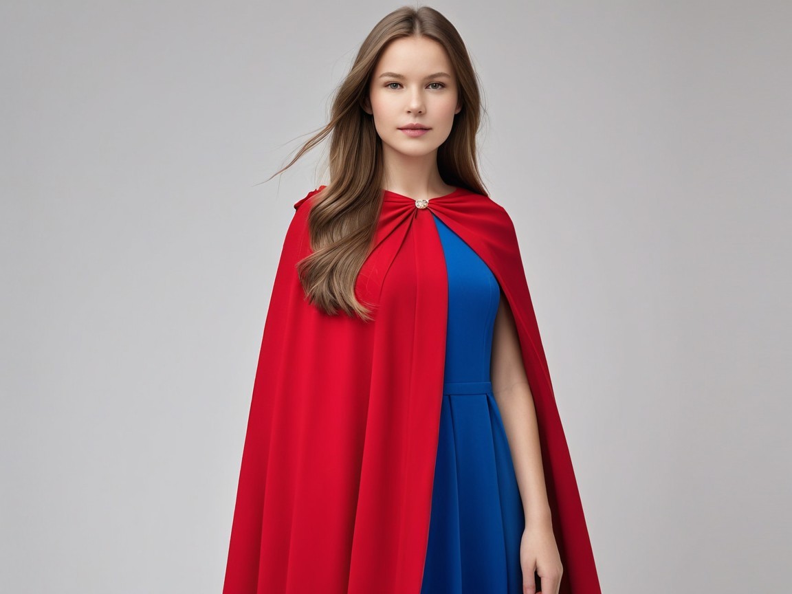 Young woman in blue dress and red cape portrait