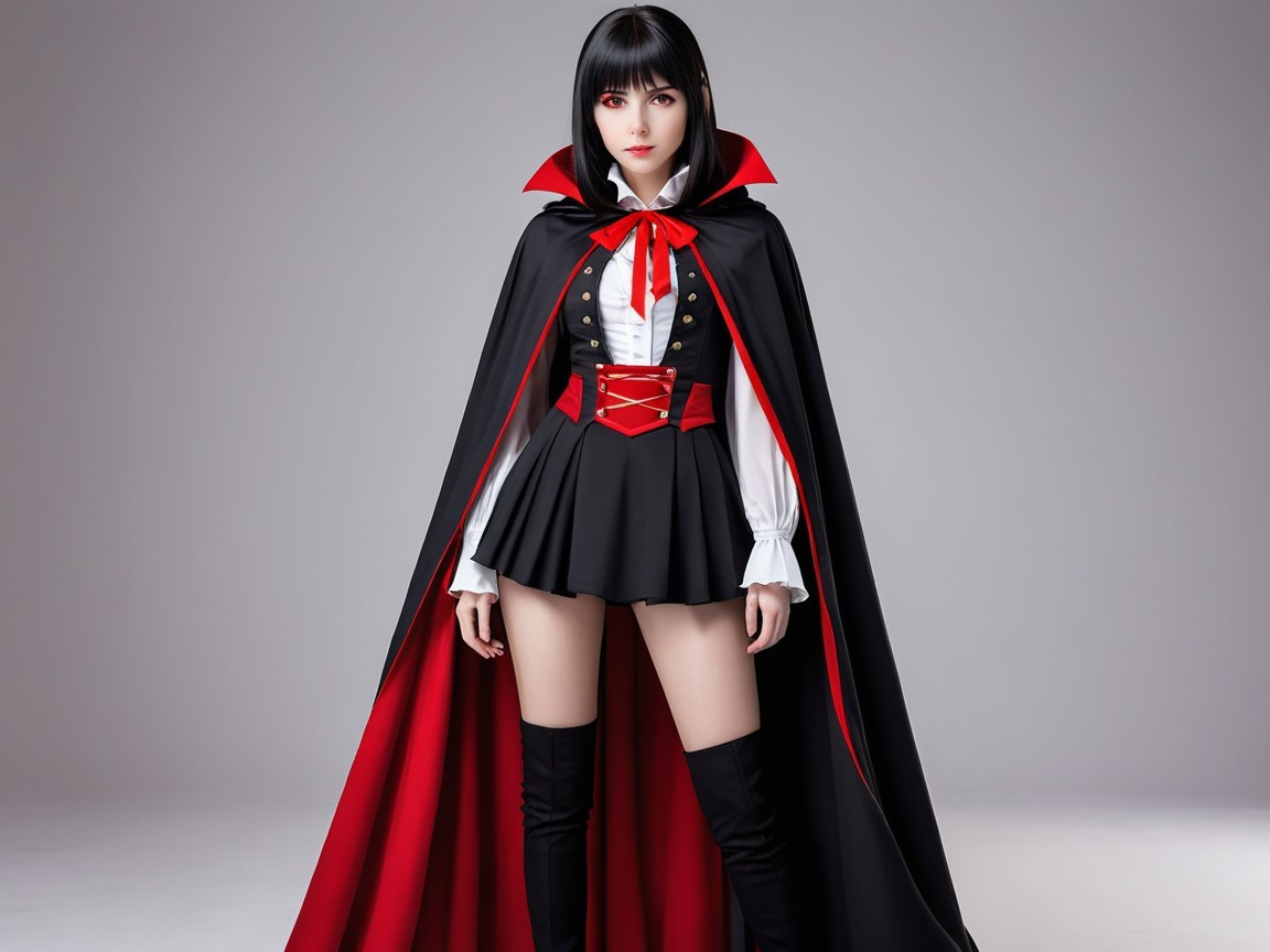 Confident Figure in Black and Red Gothic Costume