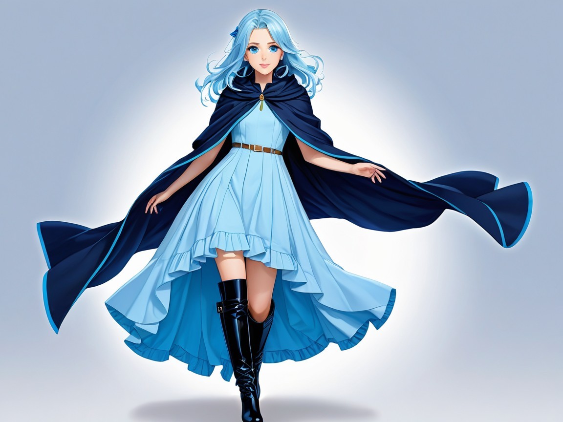 Character with Light Blue Hair in Elegant Outfit
