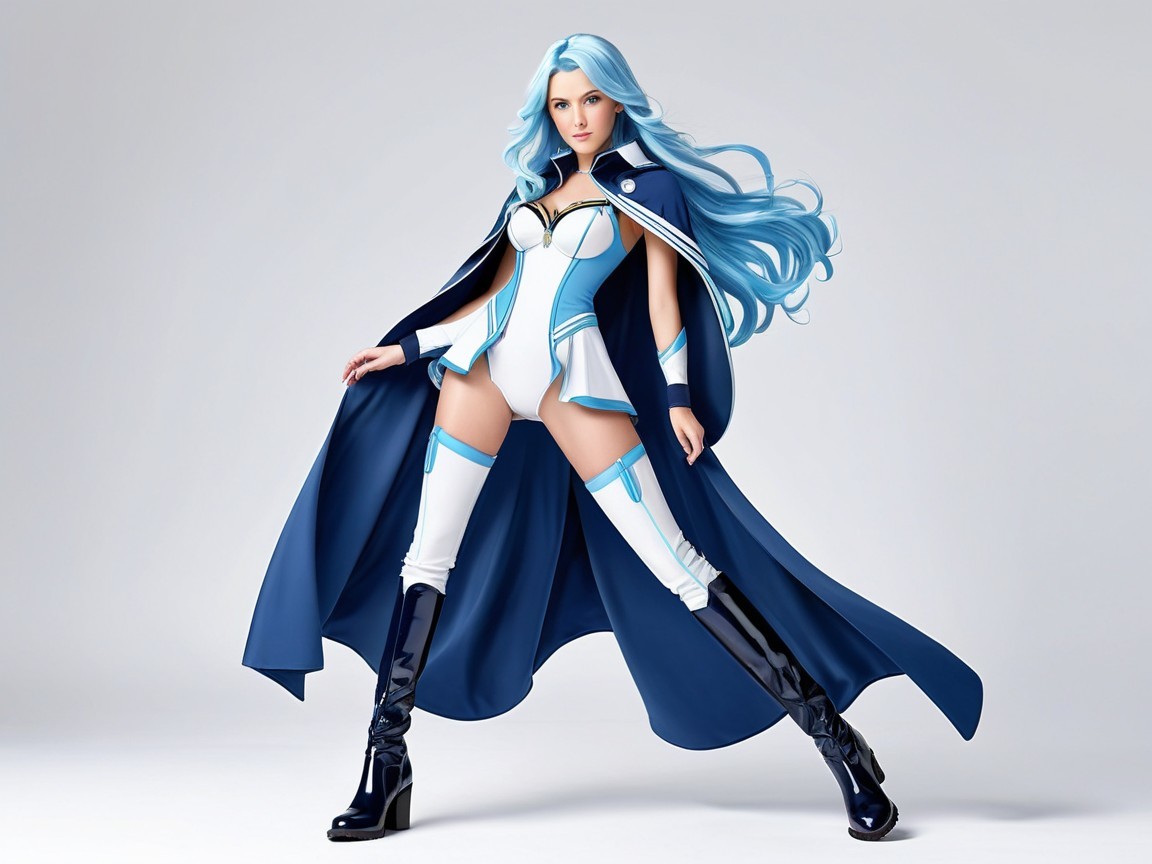 Dynamic Character in Stylish Blue and White Outfit