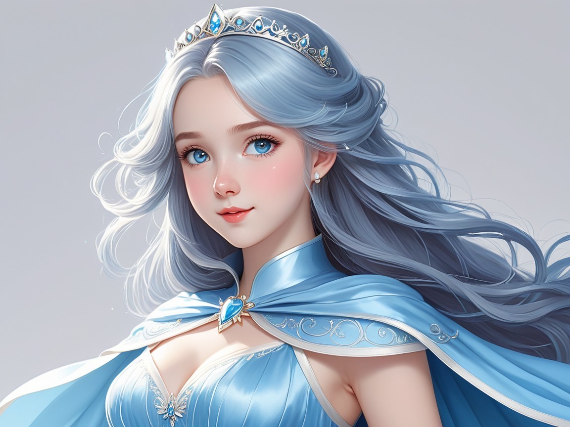Ethereal Character with Silver-Blue Hair and Gown