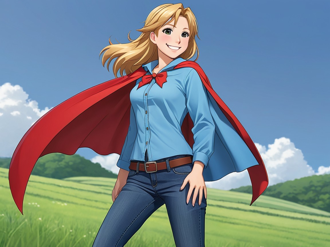 Confident Young Woman in Vibrant Green Landscape