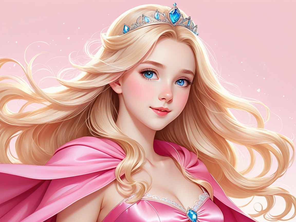 Young princess with blonde hair and pink cape