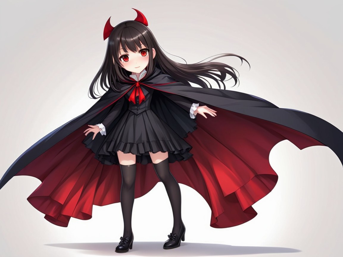 Anime girl in black and red attire with long hair