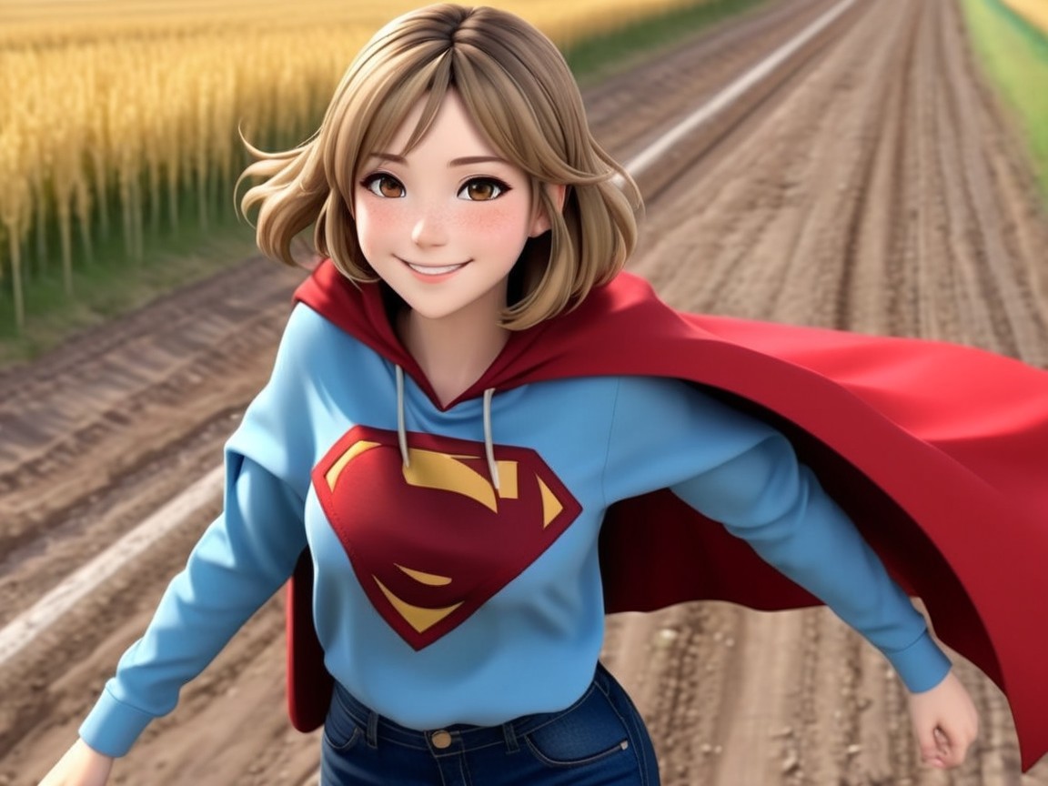 Cheerful Woman in Superhero Outfit Running Outdoors