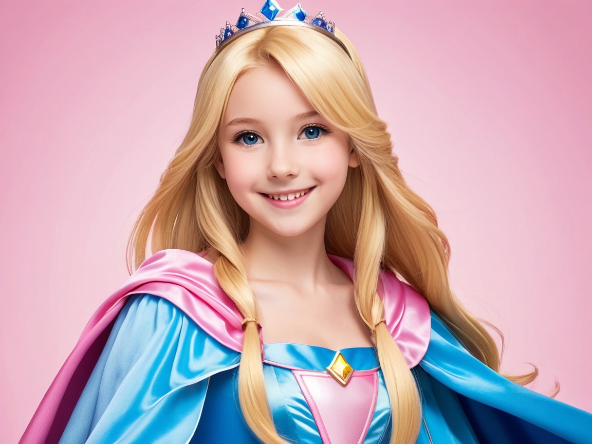 Joyful young girl in princess attire with tiara