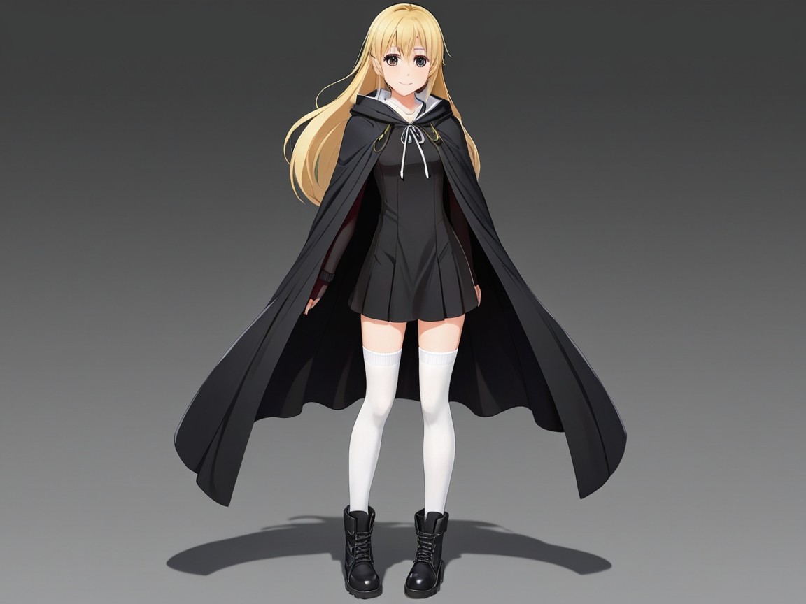 Confident Character in Black Outfit with Cape