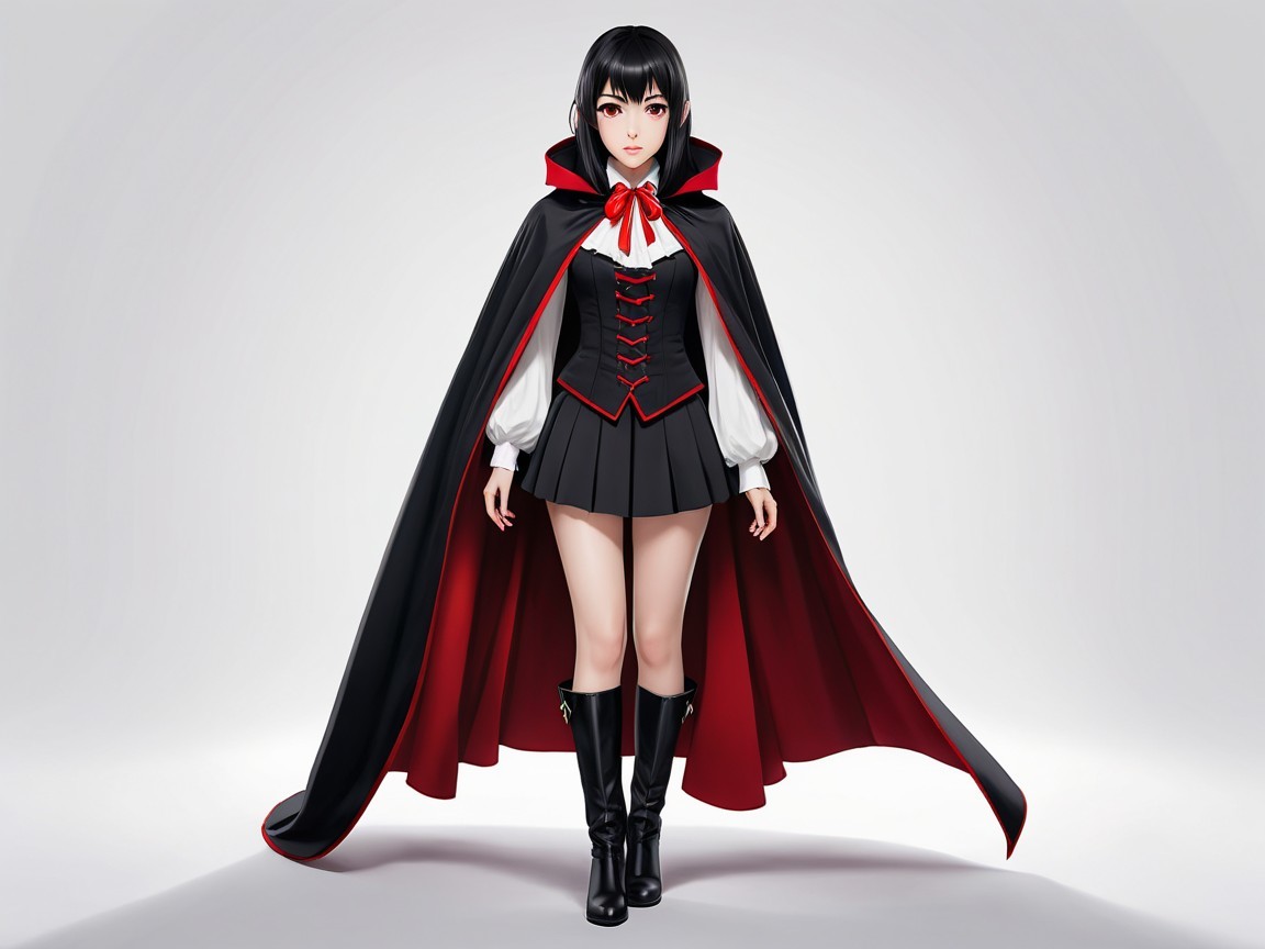 Stylish Character in Black and Red Dramatic Outfit