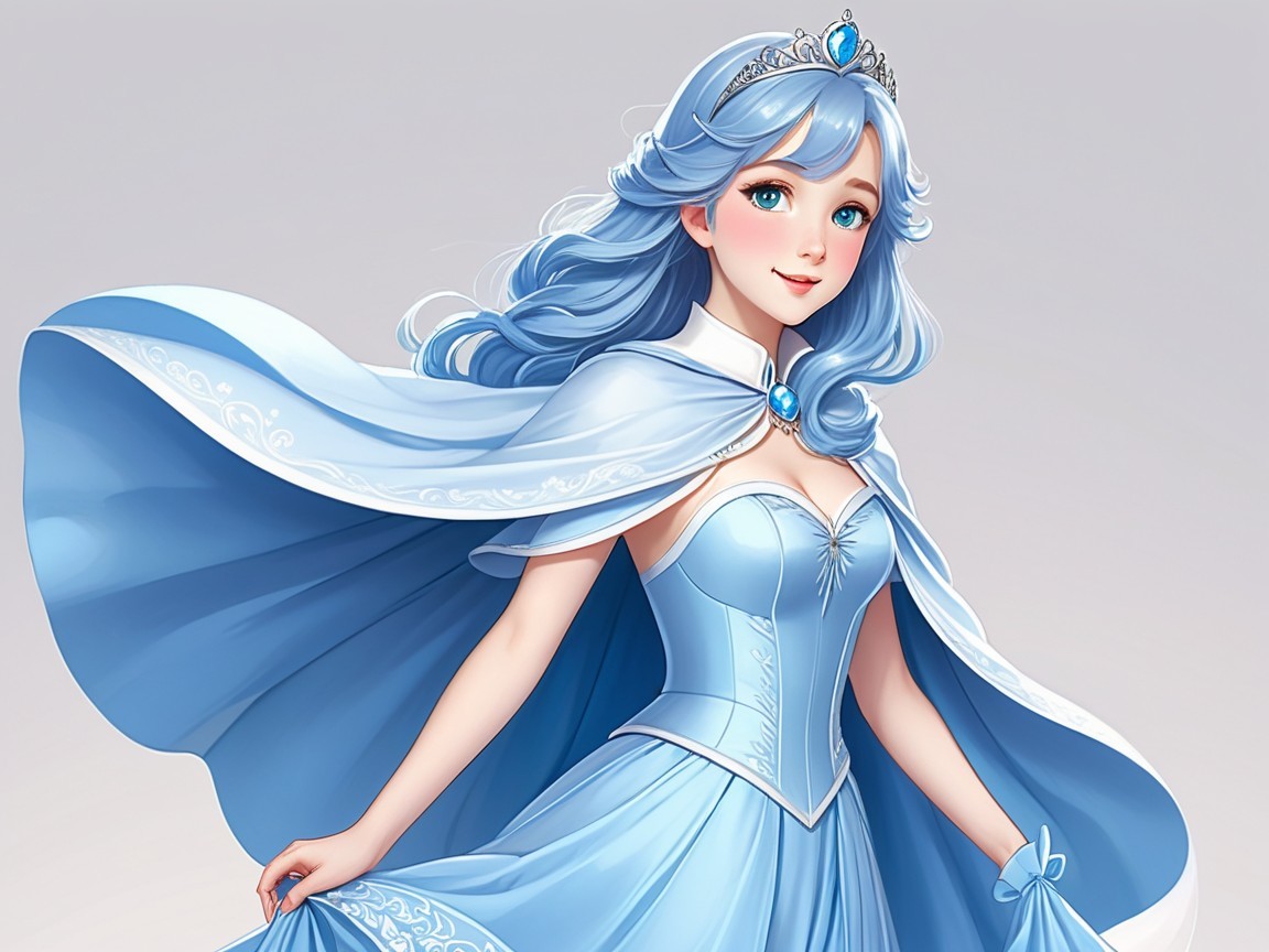 Young woman in elegant blue gown with serene expression