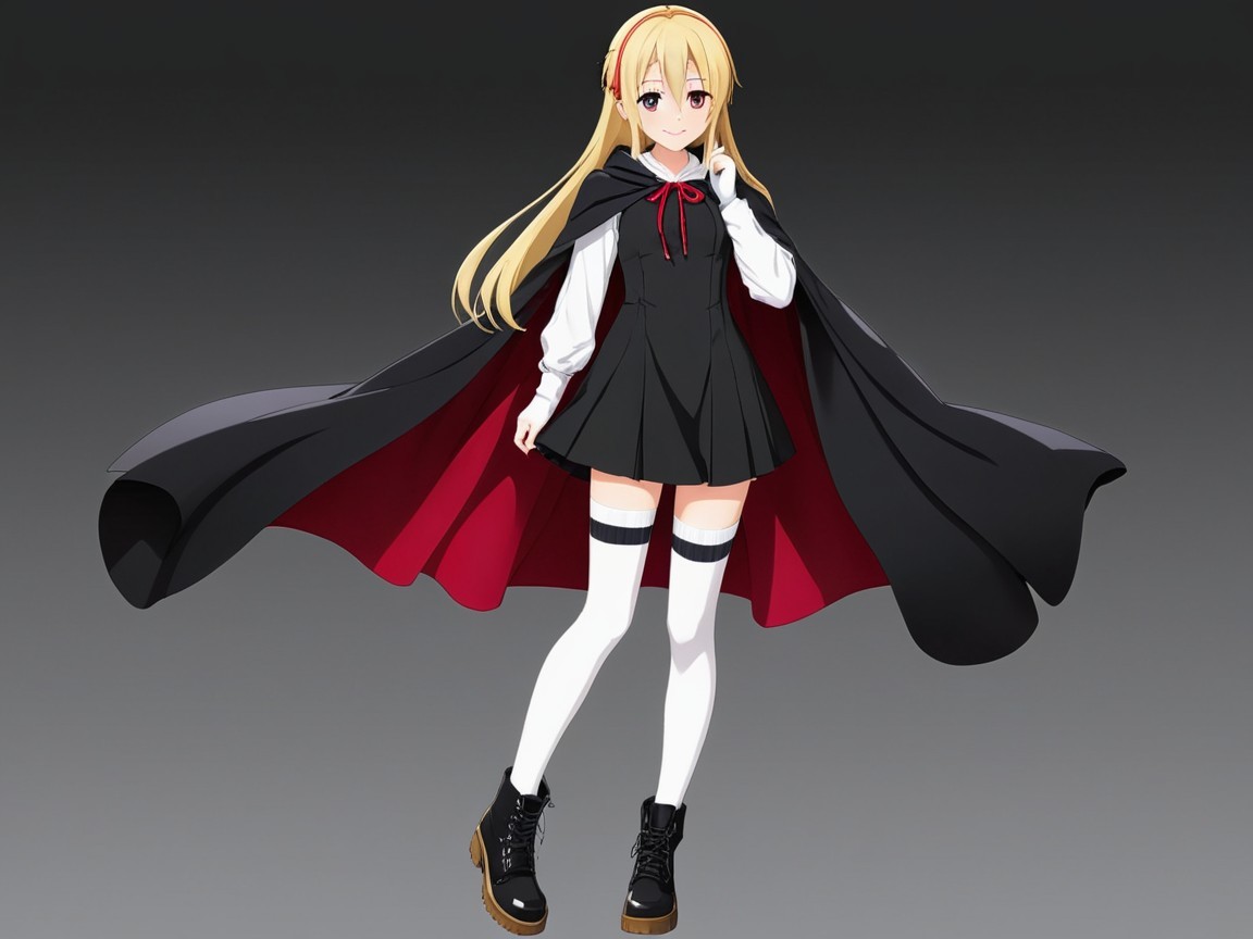 Character in Black Cape with Red Interior Outfit