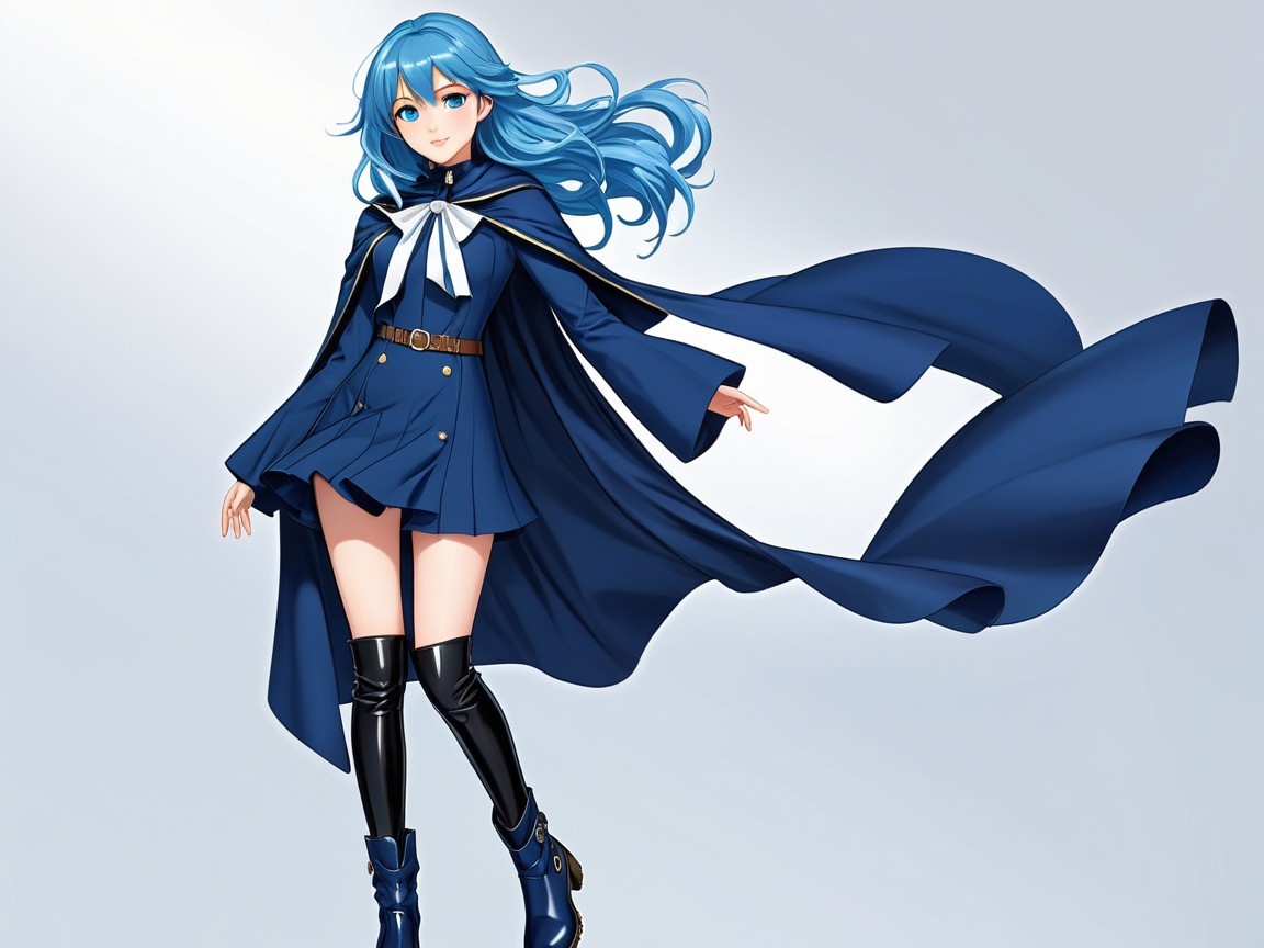 Anime Character in Navy Uniform with Flowing Cape