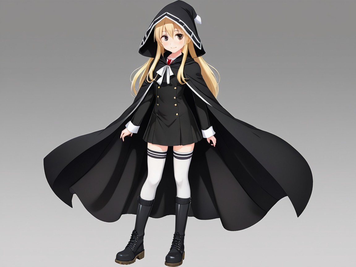 Blonde Character in Black Cloak and School Uniform