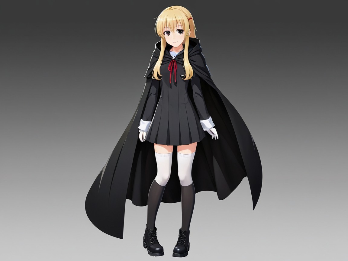 Character Description with Blonde Hair and Black Outfit