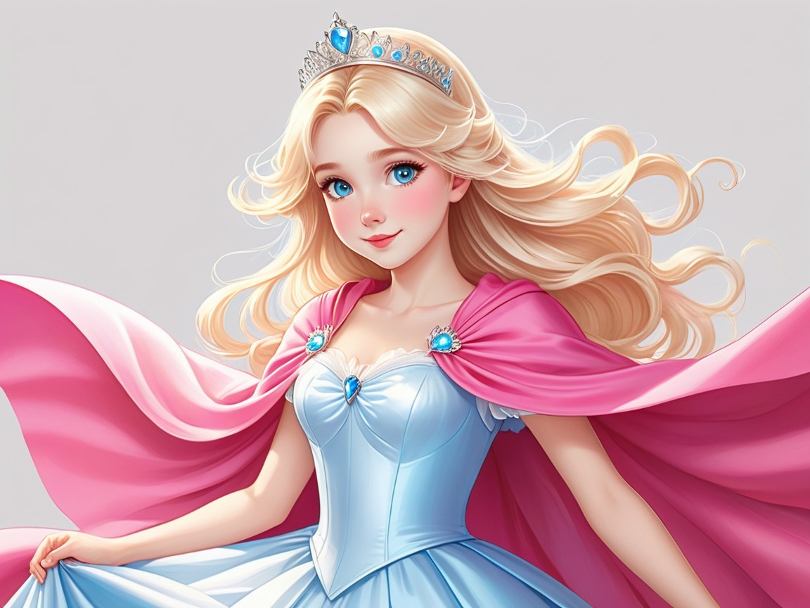 Illustration of a Princess in Icy-Blue Gown and Tiara