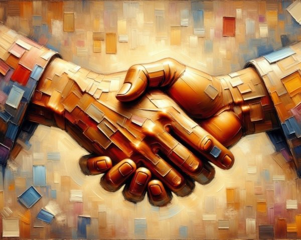Mosaic Handshake Artwork Symbolizing Unity and Agreement