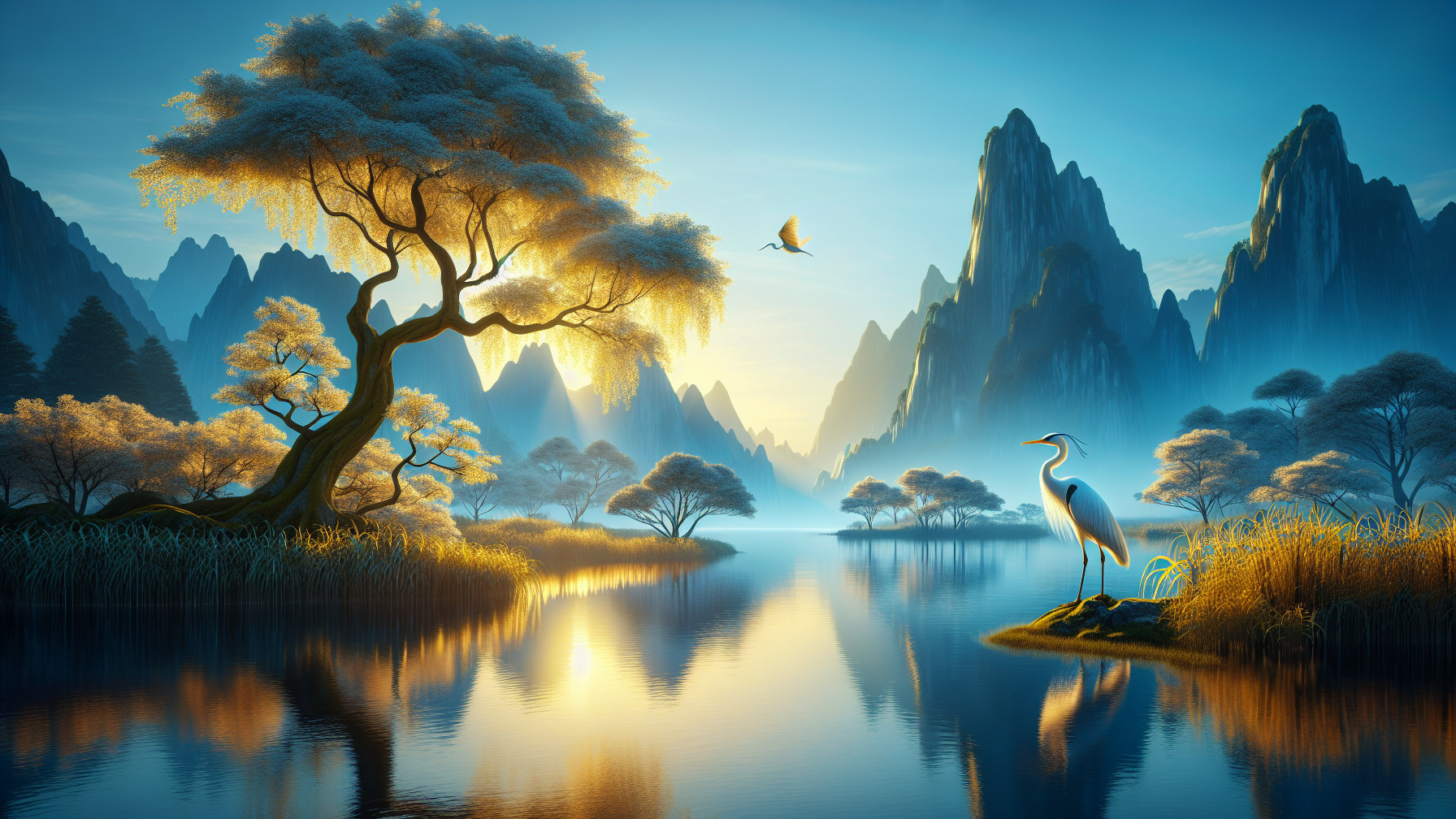 Majestic Mountains and Serene Lake in Tranquil Landscape