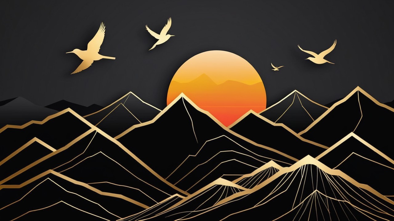 Sunset Over Layered Mountains in Gold and Black