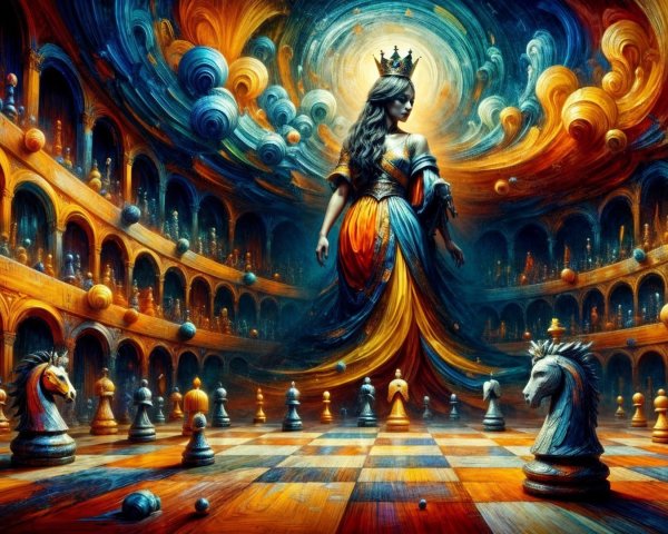 Grand Chessboard Scene in an Ornate Hall