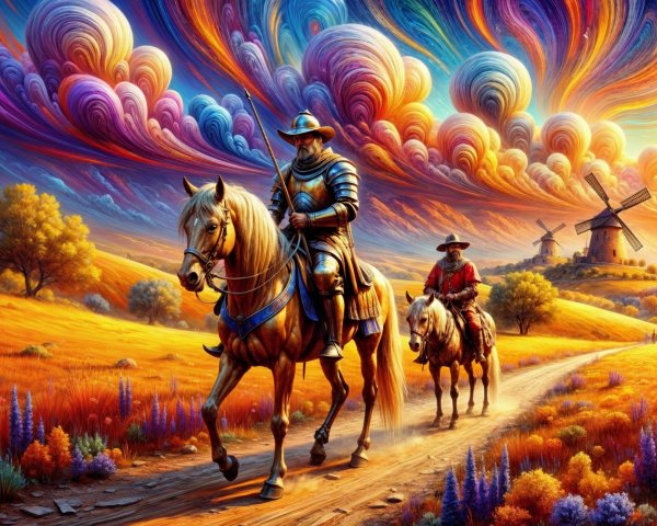 Armored Horsemen in a Colorful Landscape Scene