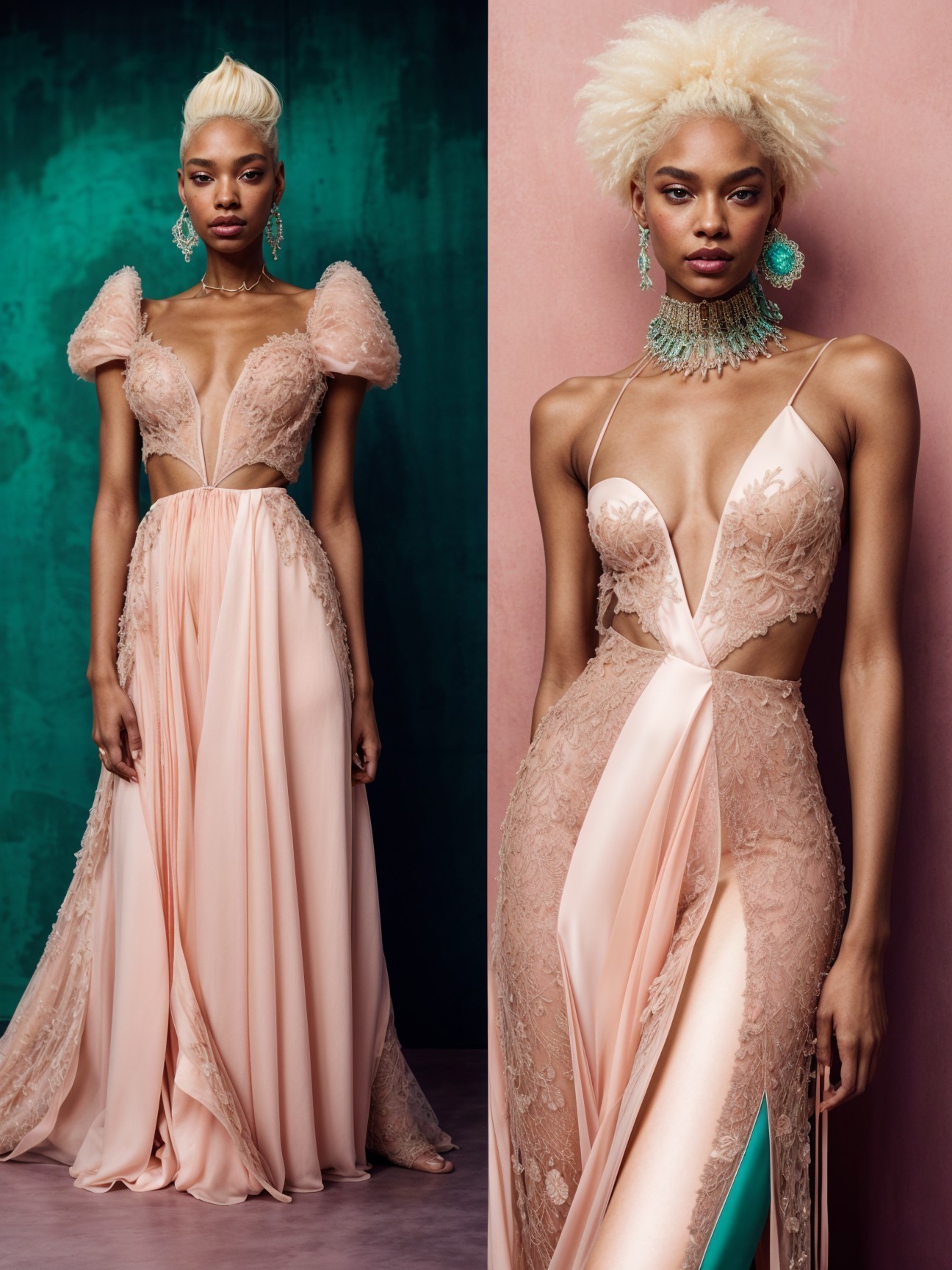 Elegant Evening Gowns in Soft Peach Tones