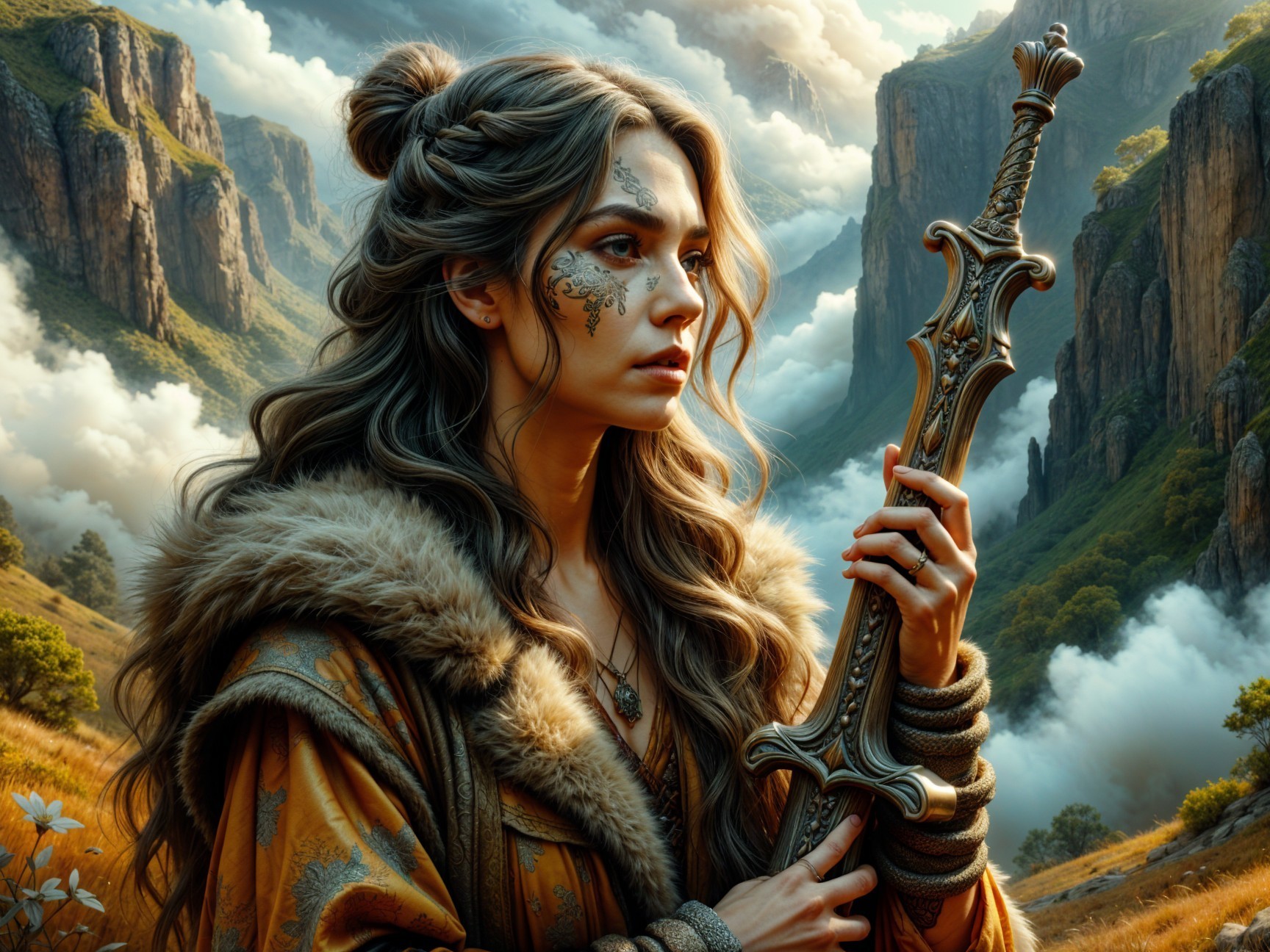 Mystical Woman in Enchanted Mountain Valley