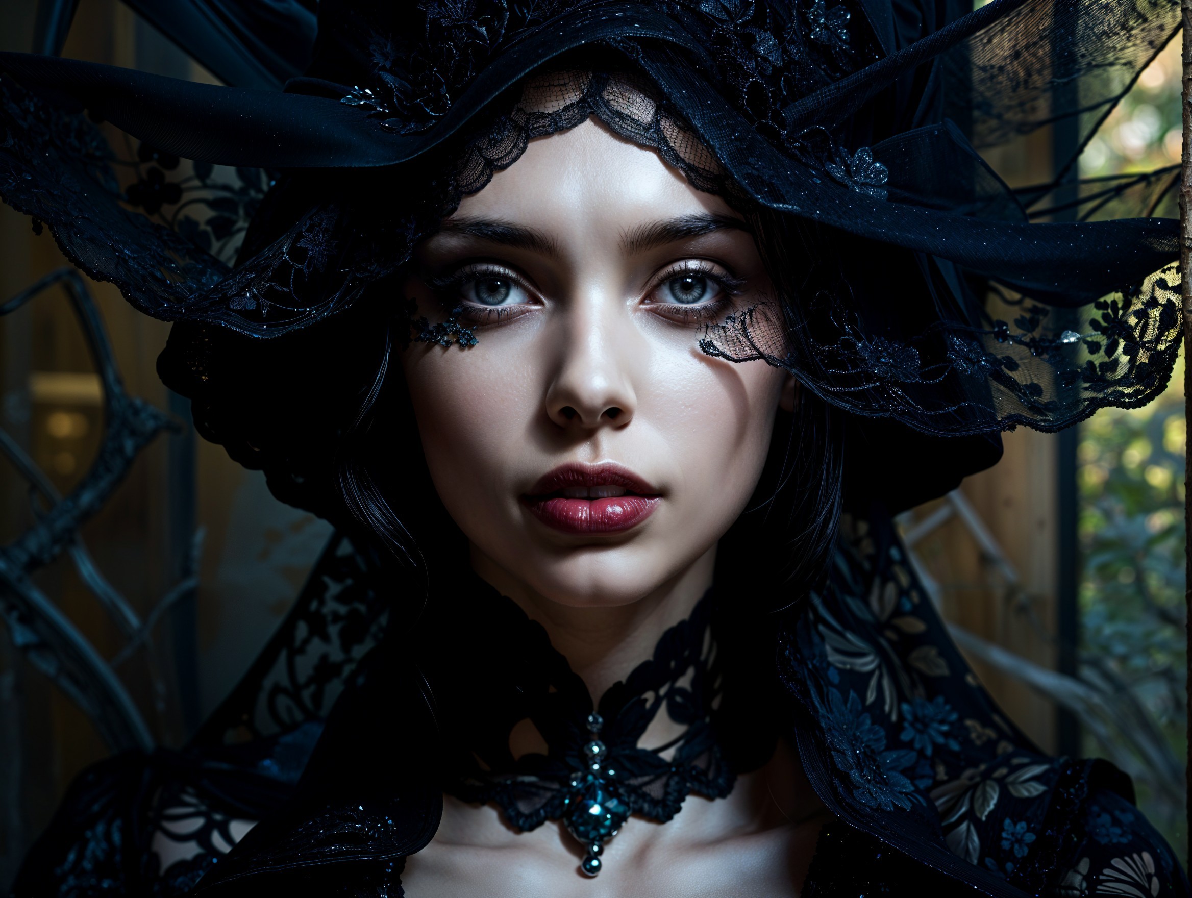 Portrait of a Woman in Black Lace and Wide-Brimmed Hat