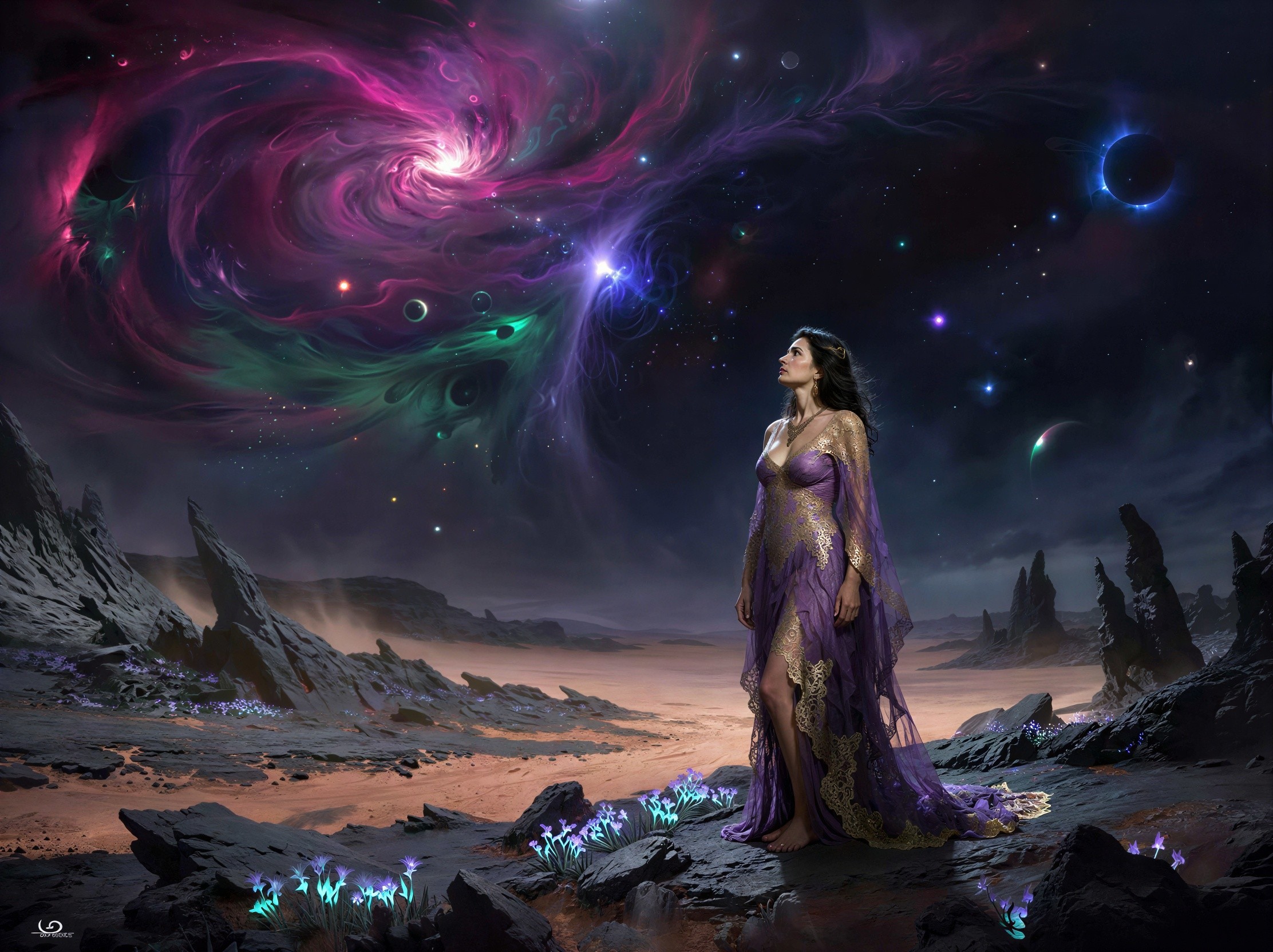 Detailed Digital Painting of Alien Landscape and Woman