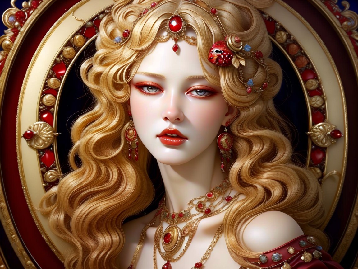 Stunning Woman with Blonde Hair and Opulent Background