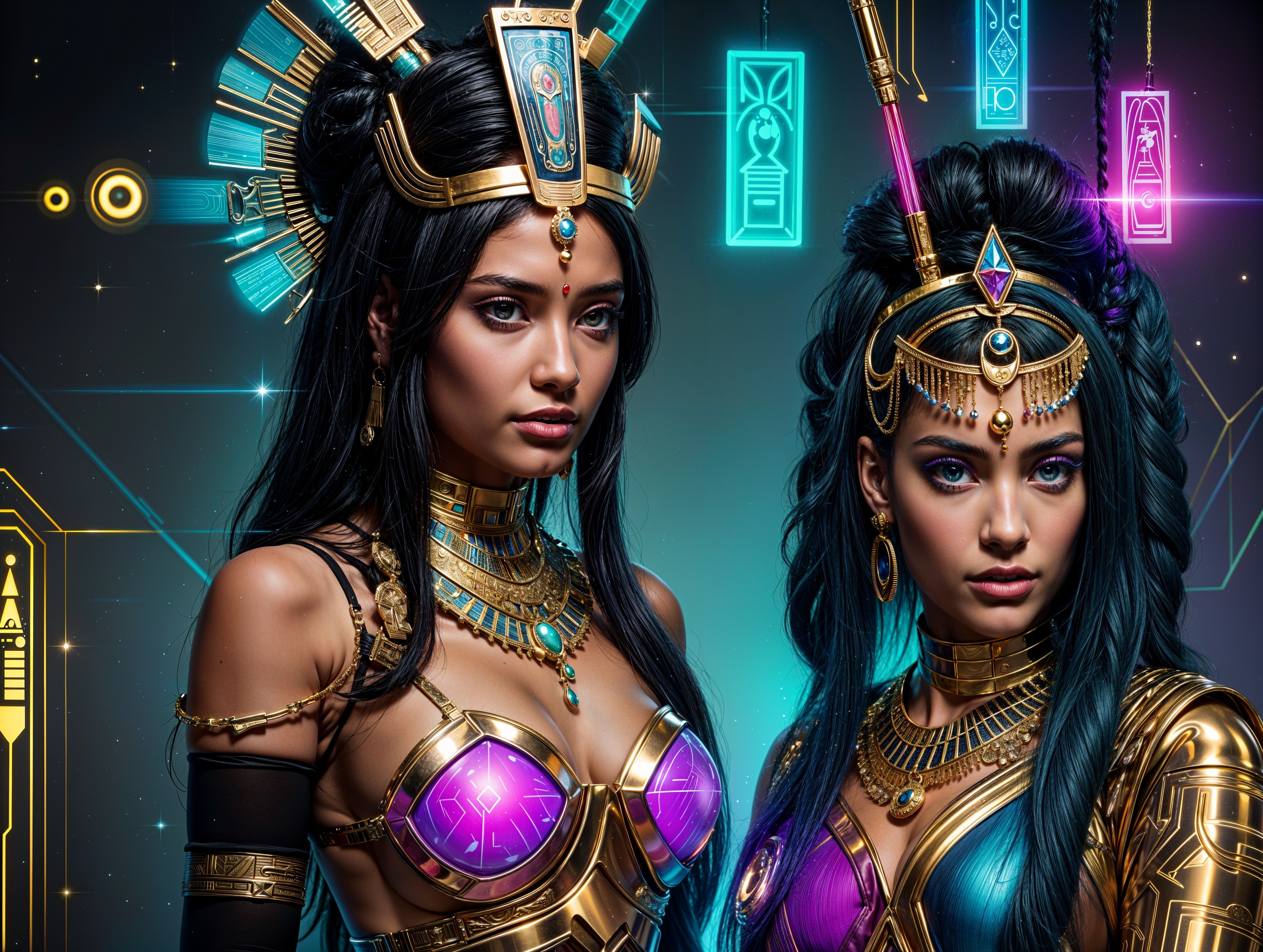 Futuristic Depiction of Ancient Deities with Technology