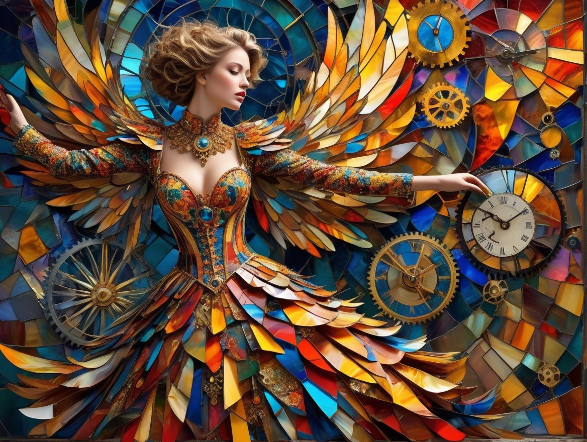 Colorful Stained Glass Dress with Steampunk Elements
