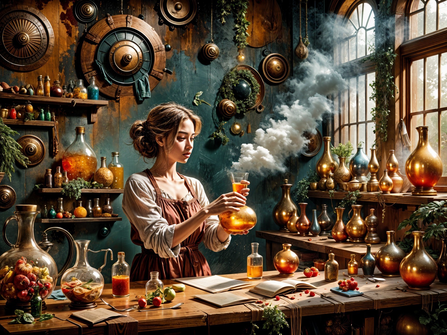 Mystical Alchemy Lab with Colorful Potions and Decor
