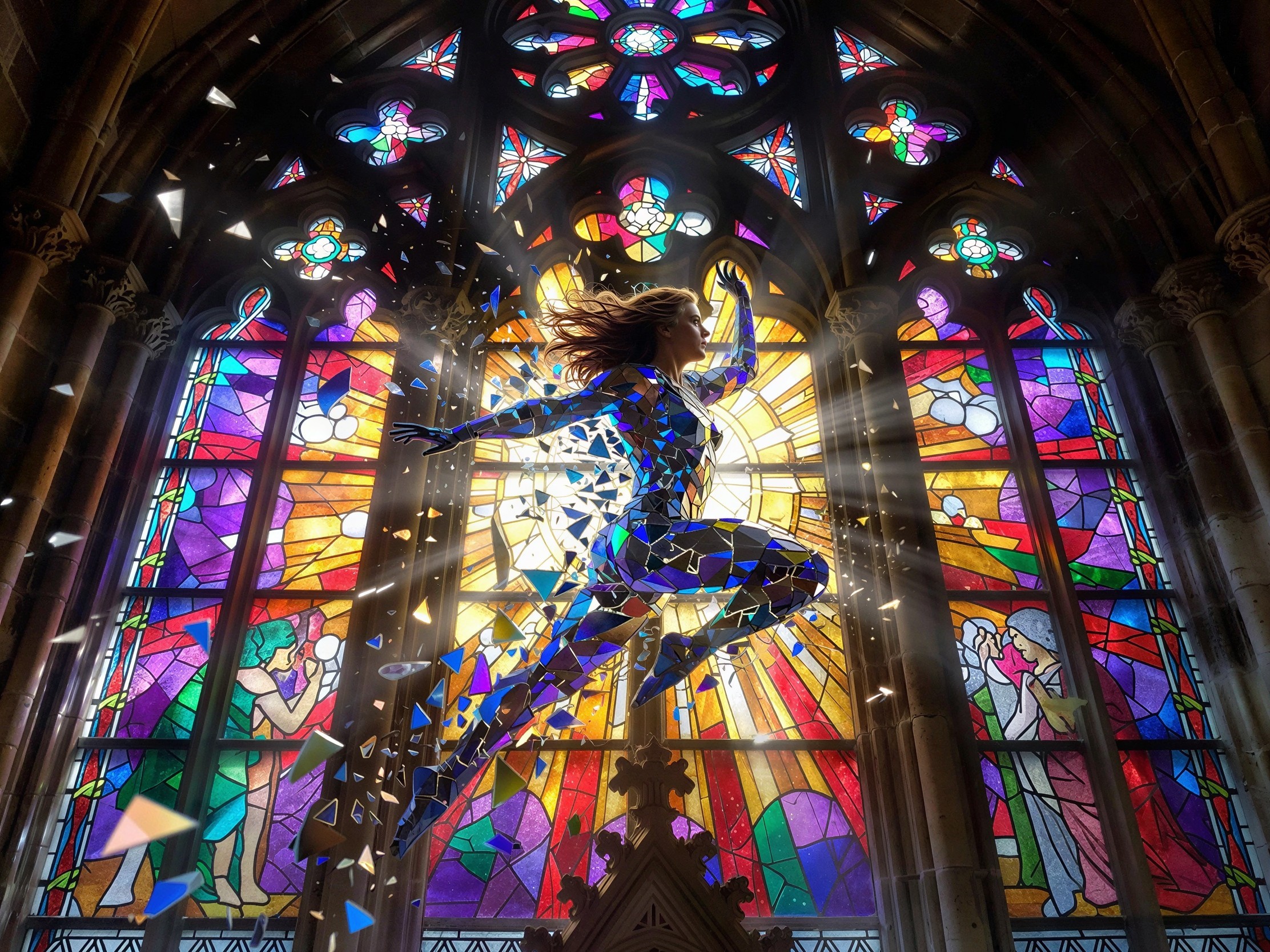 Digital Artwork of a Female Figure in Stained Glass