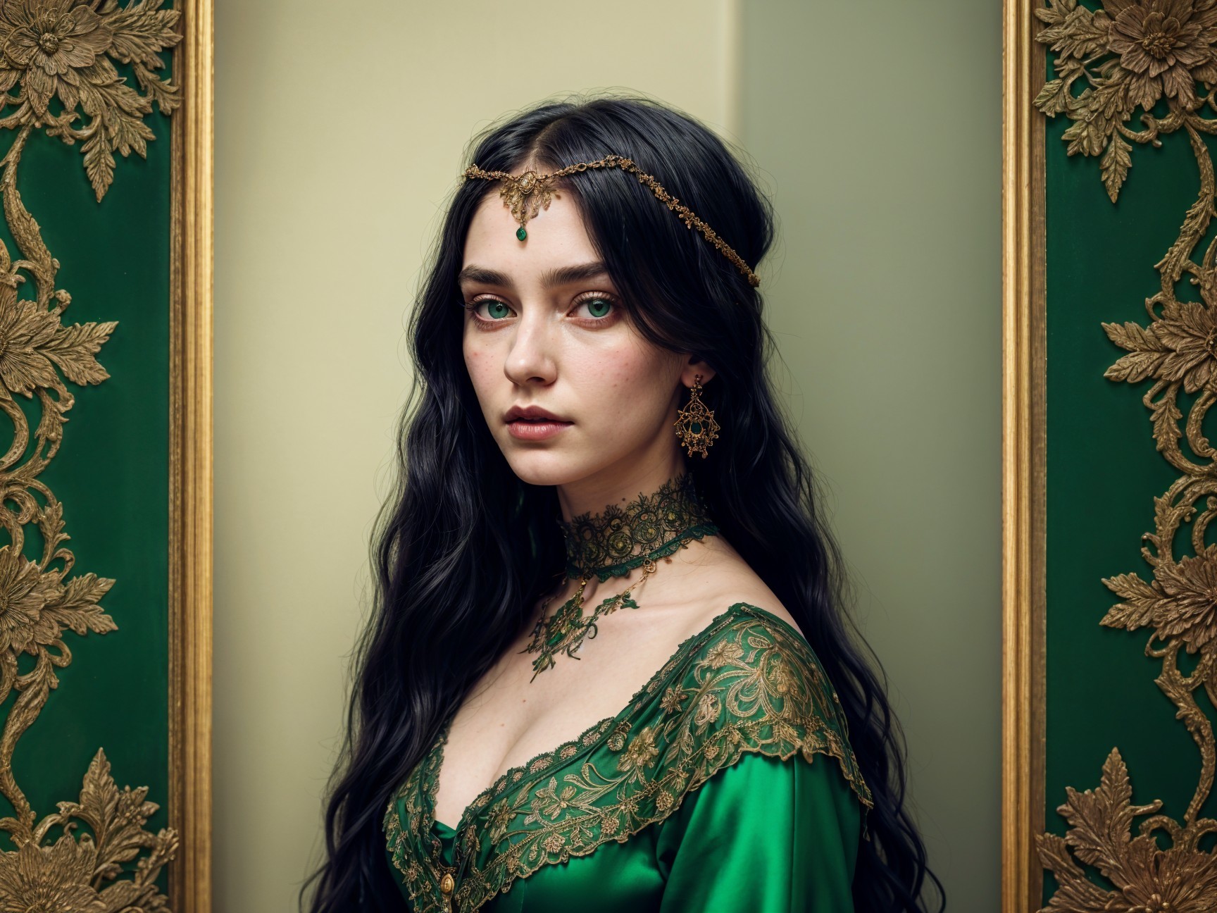 Elegant portrait of a woman in a green gown