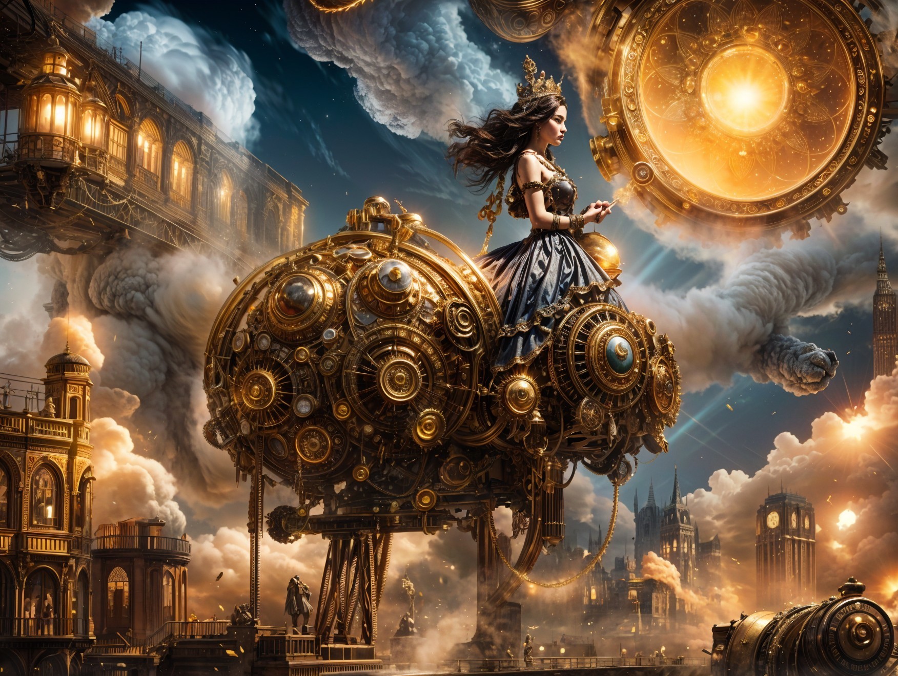 Steampunk Airship Scene with Victorian Elegance