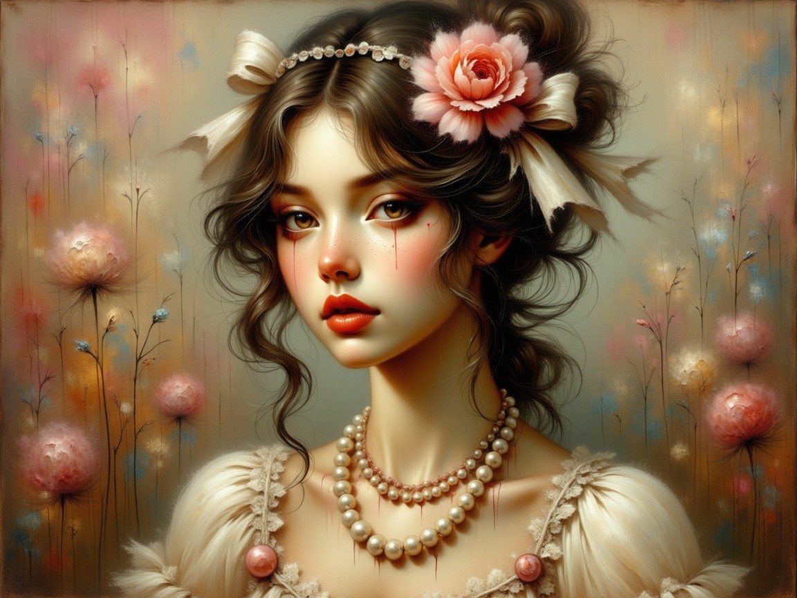 Portrait of a Young Woman with Floral Background