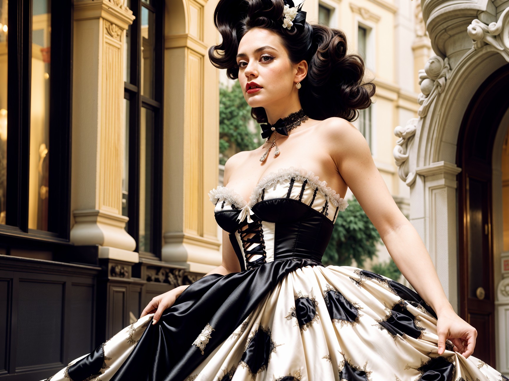 Vintage-Inspired Gown with Elegant Urban Backdrop