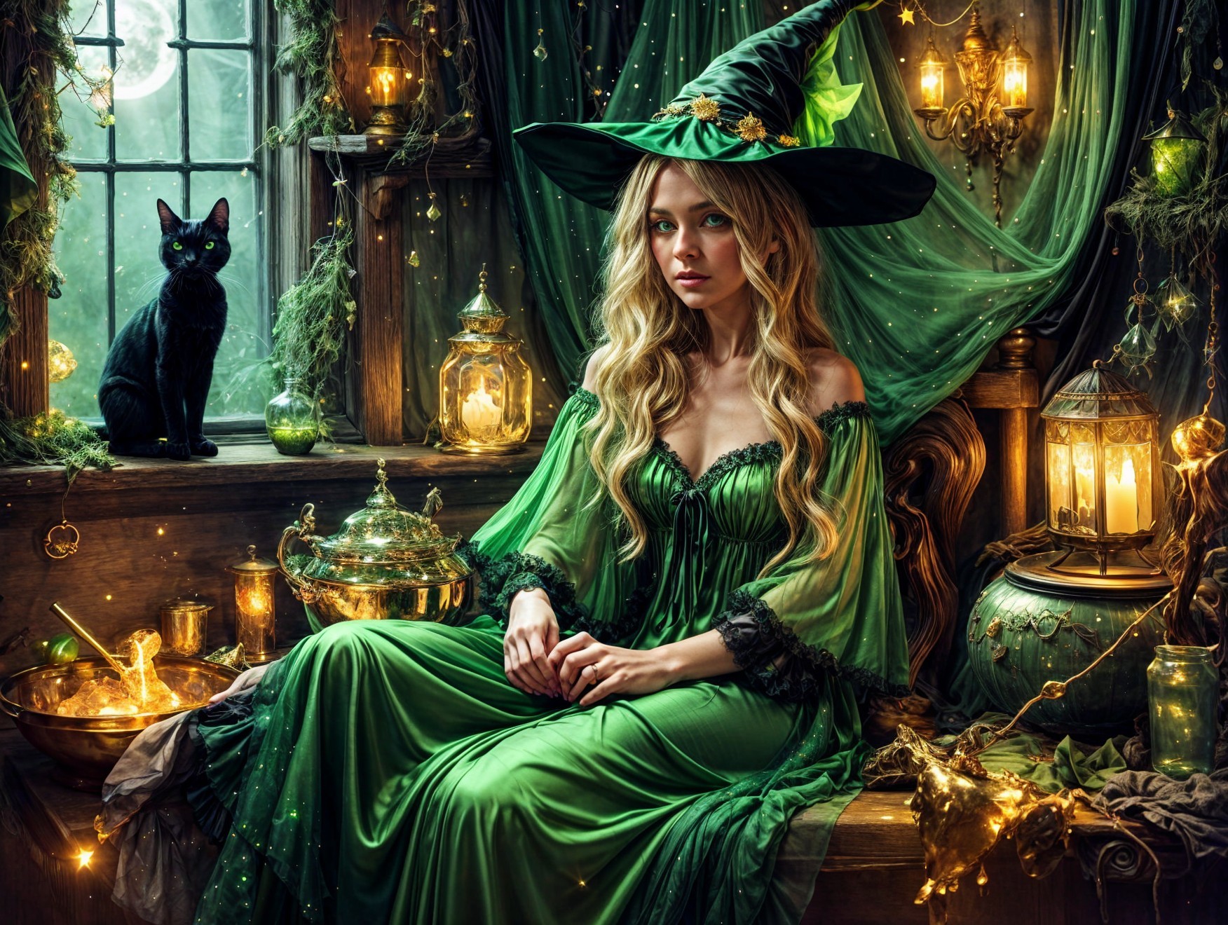 Mystical Scene with Young Woman and Enchanted Elements