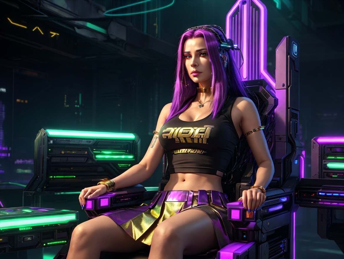 Futuristic Cyberpunk Scene with Stylish Woman in Neon