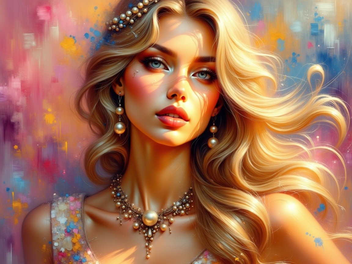 Portrait of a Young Woman with Blonde Hair and Blue Eyes