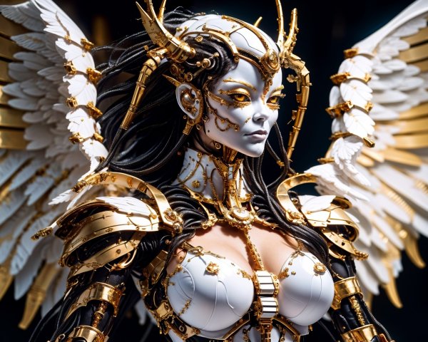 Futuristic warrior with mechanical armor and wings