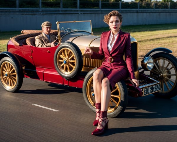 Vintage Car with Elegant Design and Stylish Passengers