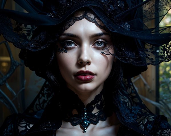 Portrait of a Woman in Black Lace and Wide-Brimmed Hat