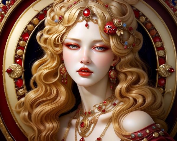 Stunning Woman with Blonde Hair and Opulent Background