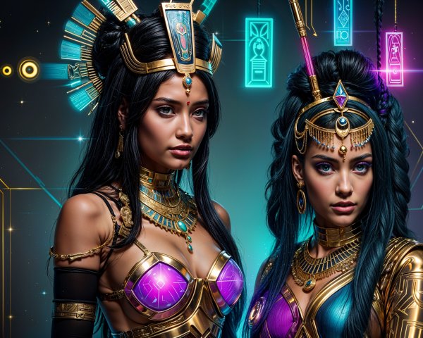 Futuristic Depiction of Ancient Deities with Technology