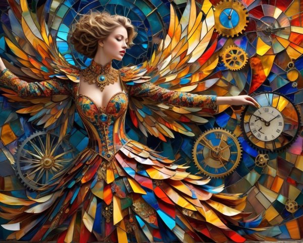 Colorful Stained Glass Dress with Steampunk Elements