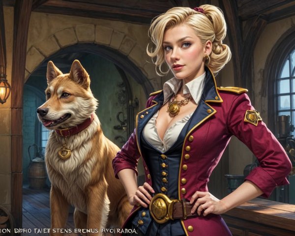 Confident Woman in Rustic Setting with Loyal Dog
