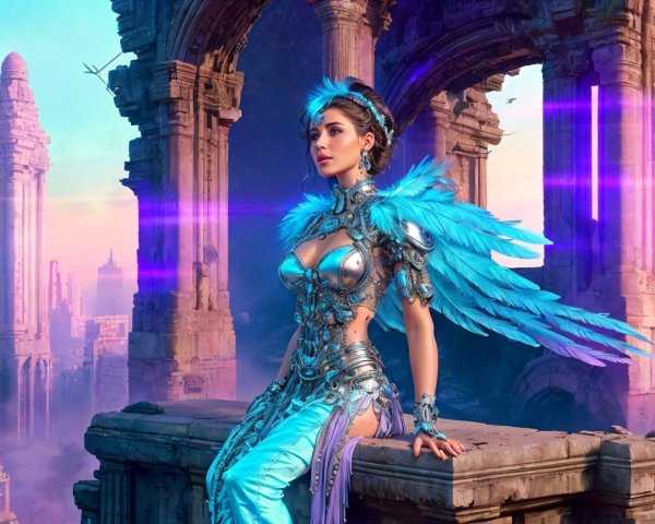 Majestic Female Figure with Armor and Feathered Wings