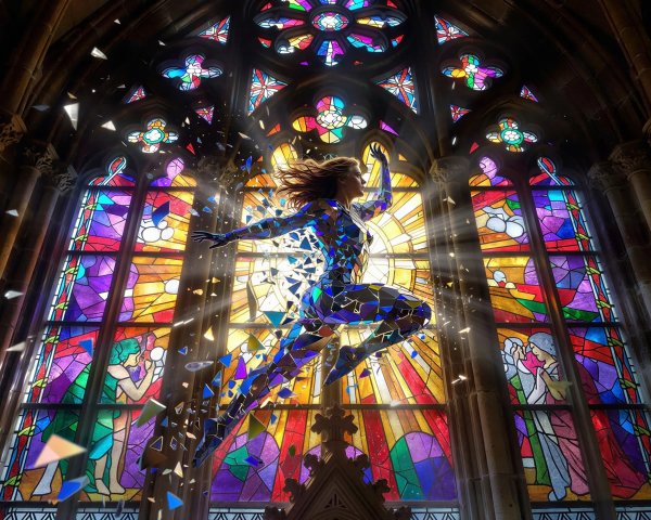 Digital Artwork of a Female Figure in Stained Glass